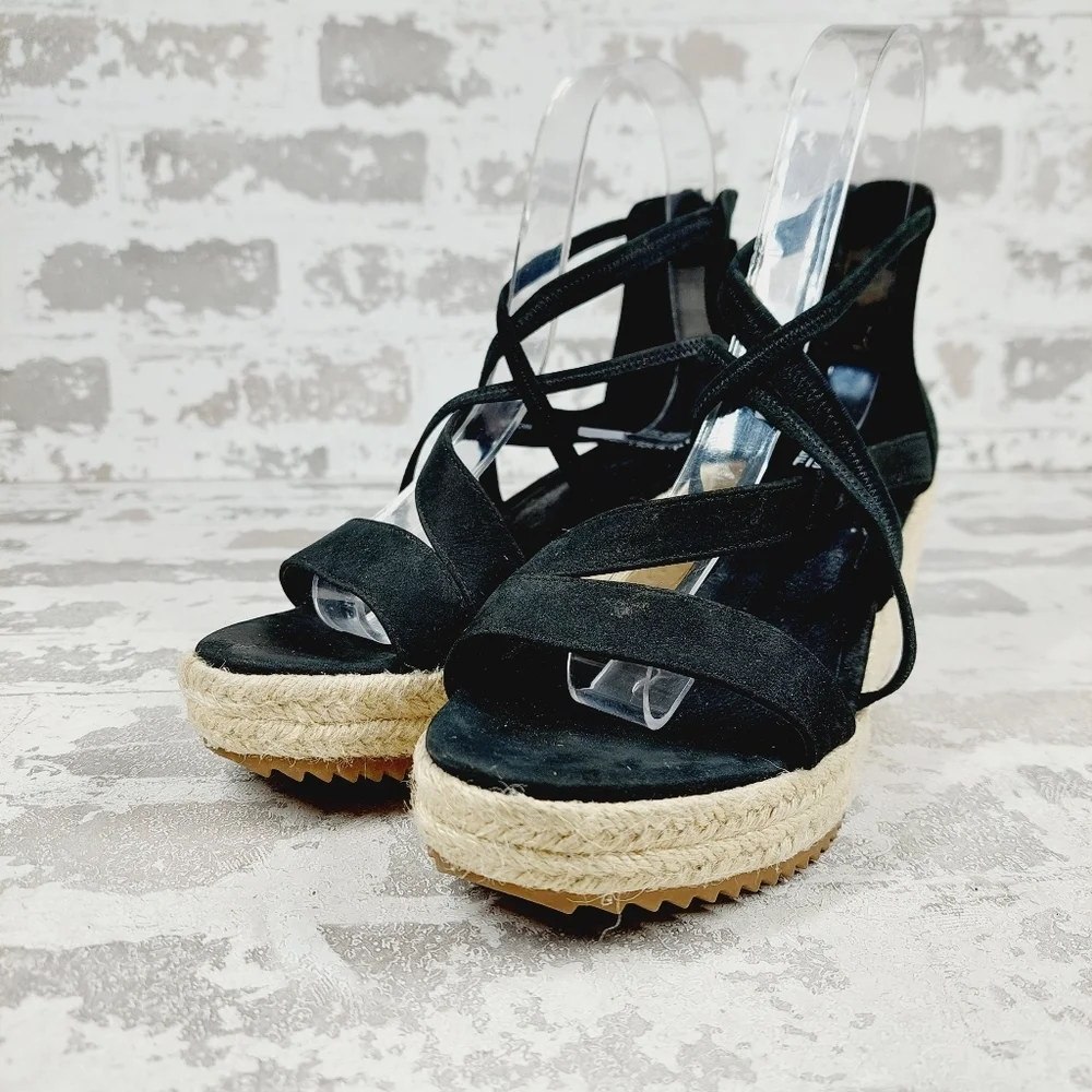 New Eileen Fisher Wanda Black Suede Espadrille W1063